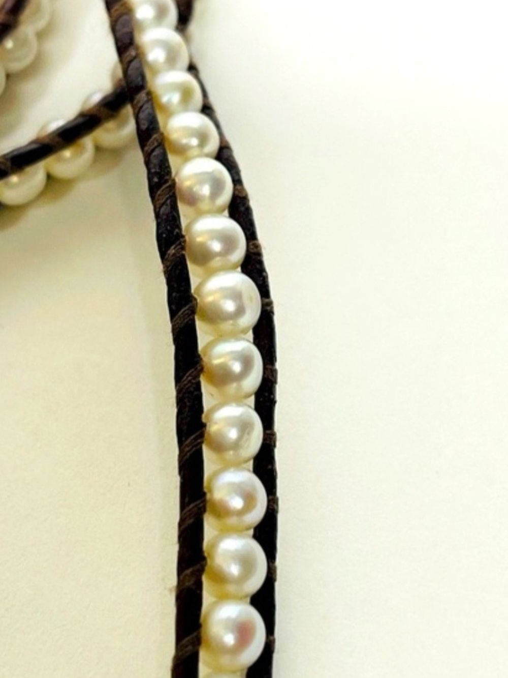 Chan Luu - Pearl Wrap Bracelet with Brown Leather Cord - Picture 5 of 5
